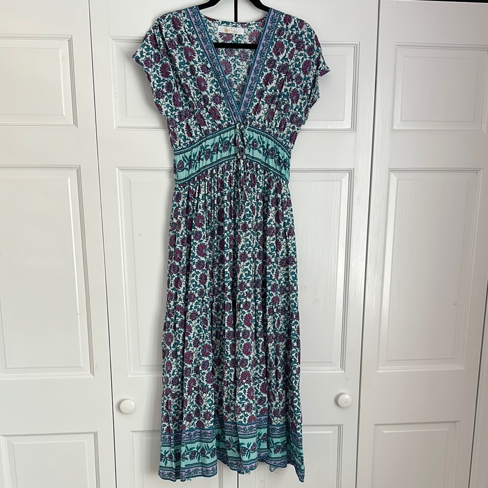 Bindu Floral Maxi Dress - Teal and Purple